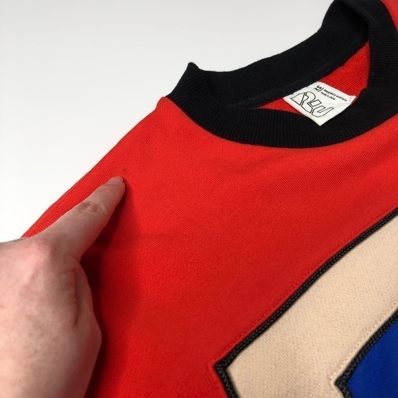 RARE P.E Nation Unisex Blue Red Black Tan Colorblock Crewneck Trendy Sweater - Picture 13 of 13